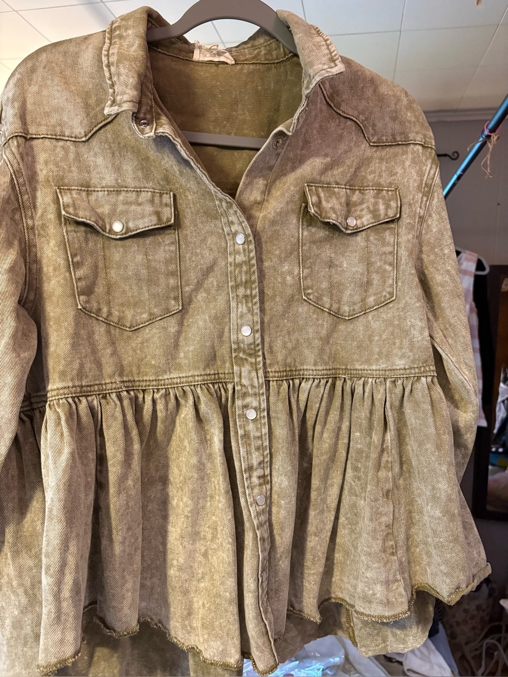 1.4.3. Story by Line Up Washed Olive Peplum Jean Jacket